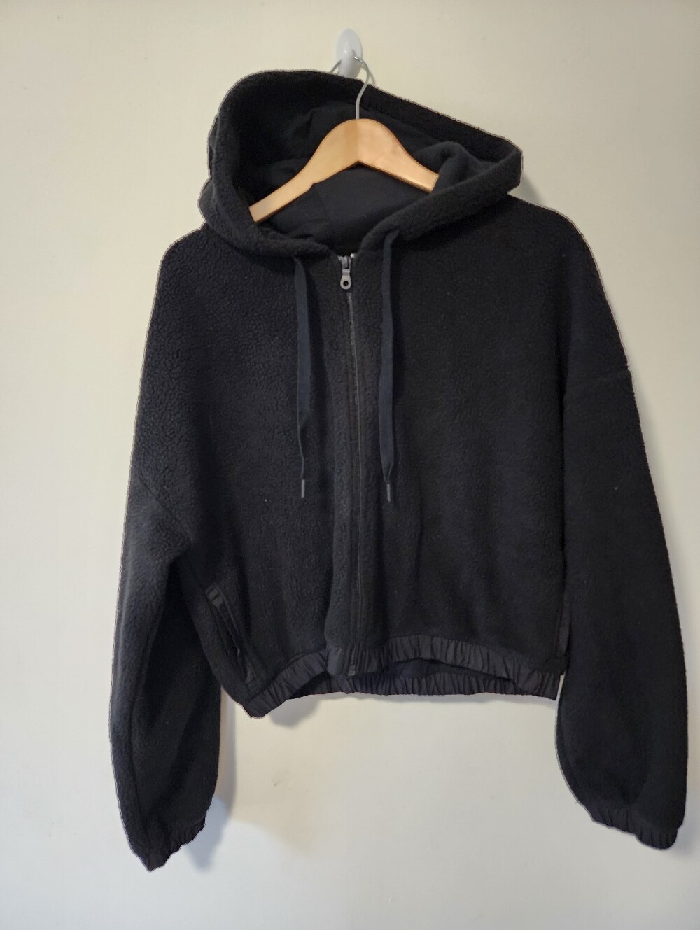 Offline  Black Hooded Zip-Up Fleece Sweater